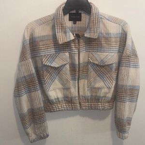 Timing Women's Teddy Jacket - Cream and Blue Plaid